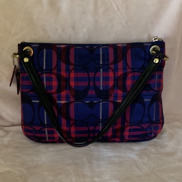 Coach Poppy Tartan Hippie Navy Blue Shoulder Bag - Picture 3 of 7
